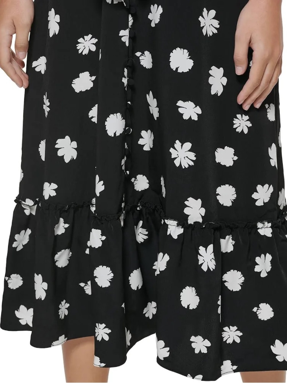 Karl Lagerfeld Paris Flowy Black & White Floral Print Dress - Picture 4 of 12